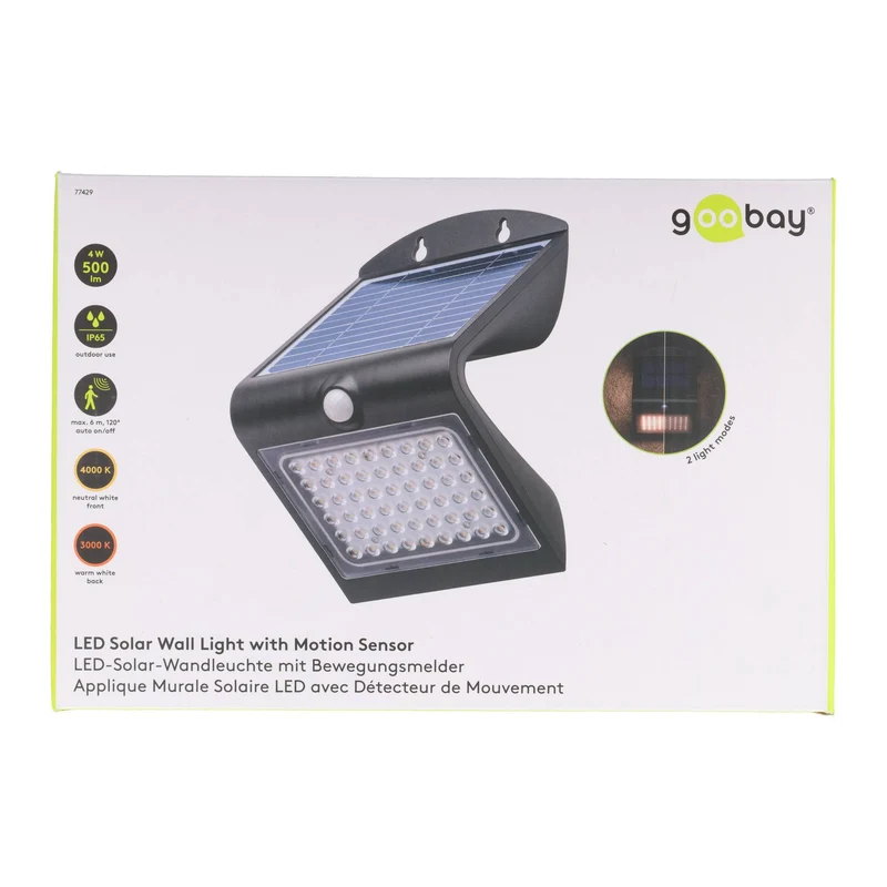Goobay LED-Solar-Wandleuchte mit Bewegungsmelder, 4 W, austauschbarer Akku
