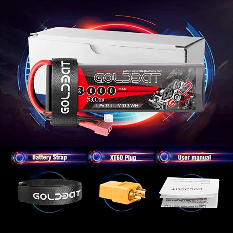 RC Batterie 3000 mAh 11.1 V 3S 30C LiPo Akku Pack mit Dean T Stecker für Flugzeug Modellbau FPV Drone Apex usw.