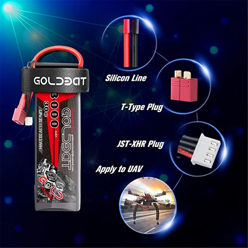 RC Batterie 3000 mAh 11.1 V 3S 30C LiPo Akku Pack mit Dean T Stecker für Flugzeug Modellbau FPV Drone Apex usw.