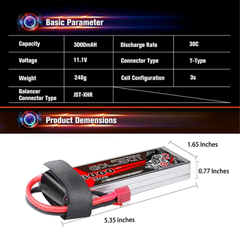 RC Batterie 3000 mAh 11.1 V 3S 30C LiPo Akku Pack mit Dean T Stecker für Flugzeug Modellbau FPV Drone Apex usw.