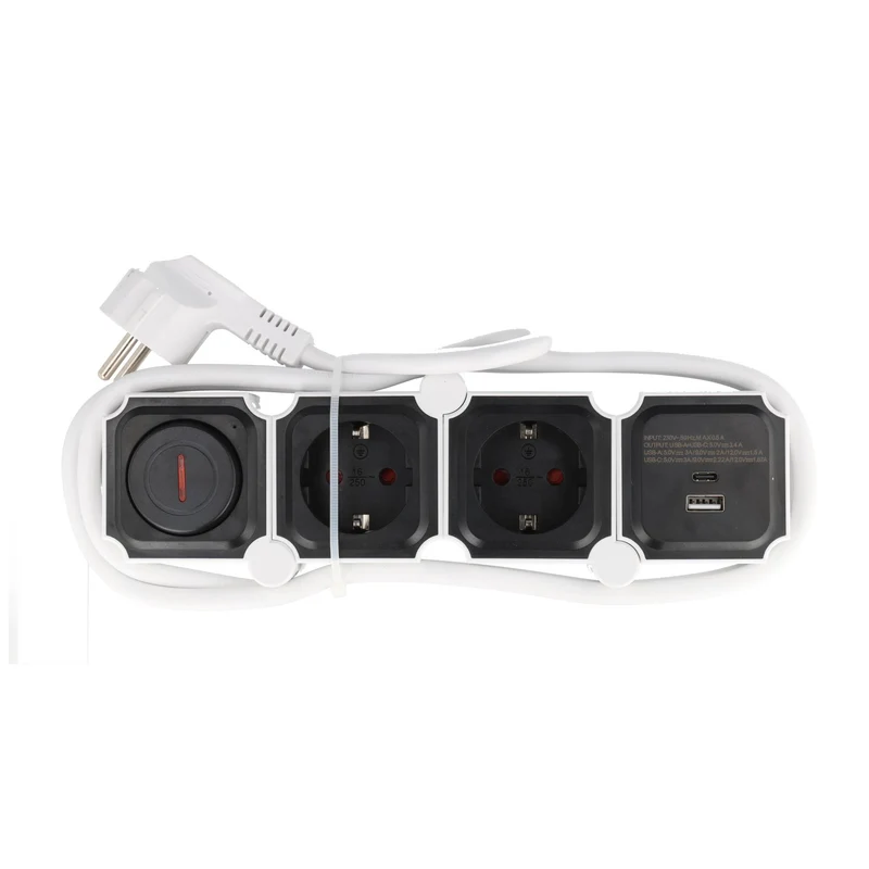 Heitech Tischsteckdose 2-fach mit USB-A und USB-C Ladeanschluss, bewegliche Steckdosenleiste