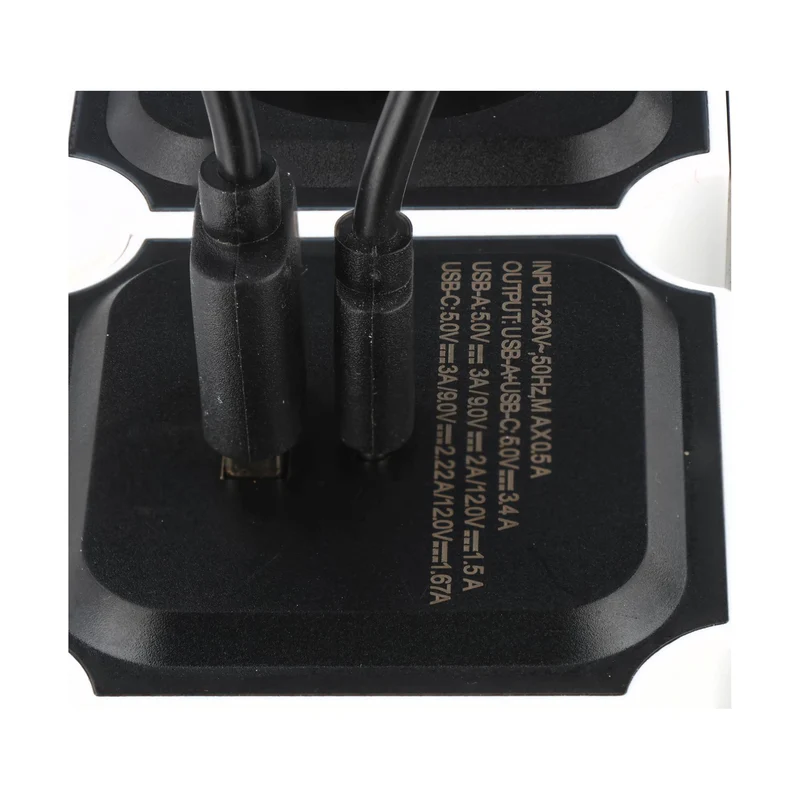 Heitech Tischsteckdose 2-fach mit USB-A und USB-C Ladeanschluss, bewegliche Steckdosenleiste