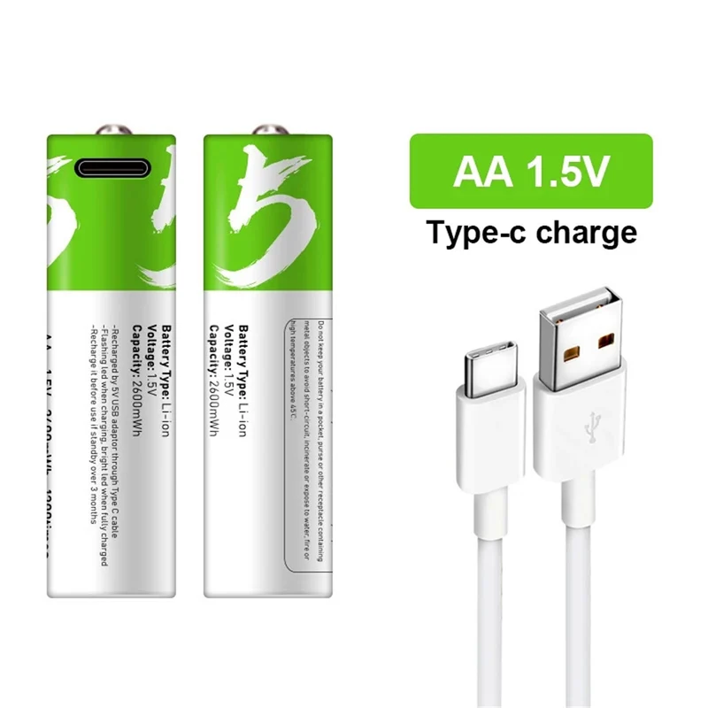 4 Stück 1,5 V AA 2600 mWh Akku Fernbedienung Maus Lüfter Elektro Spielzeug Akku Elektro, 1 x Box , 2 x Kabel