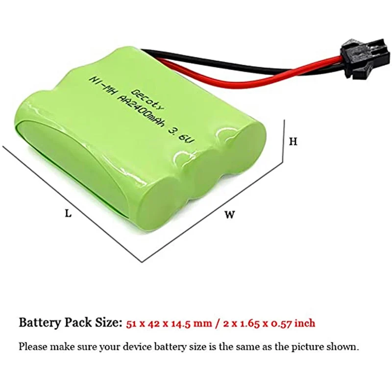 3,6V Akkupack, NI-MH AA-Akku, 2400mAh wiederaufladbarer Batterie, für Ferngesteuertes Spielzeug