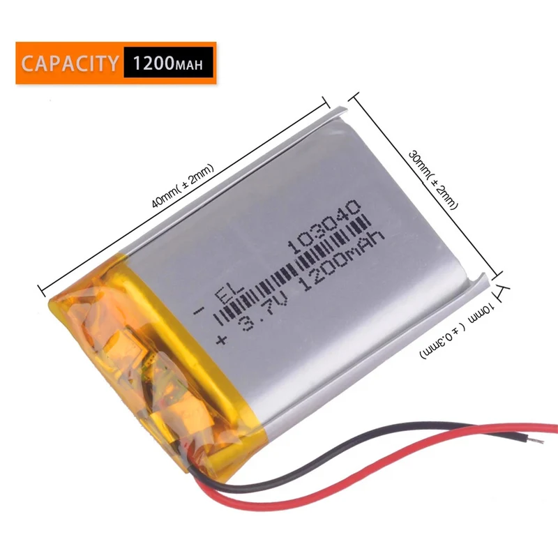3,7 V 1200 mAh 103040 DVD GPS Polymer Lithium Ionen / Lithium Ionen Akku für MP3 Player VR DVR MP4 MP5