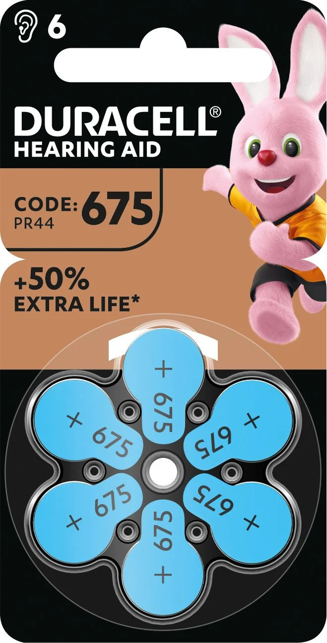 Duracell Batterie Zinc Air, 675, 1.4V Easy Tab, Retail Blister (6-Pack) Hörgerätebatterie