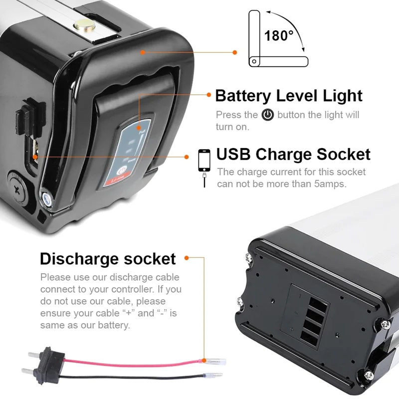 E-bike 18650 Lithium 36V 15Ah Batterie Pack mit USB Silberfischchen Batterie für MiFa Fahrrad Phylion XH370-10J Lithium-Batterie