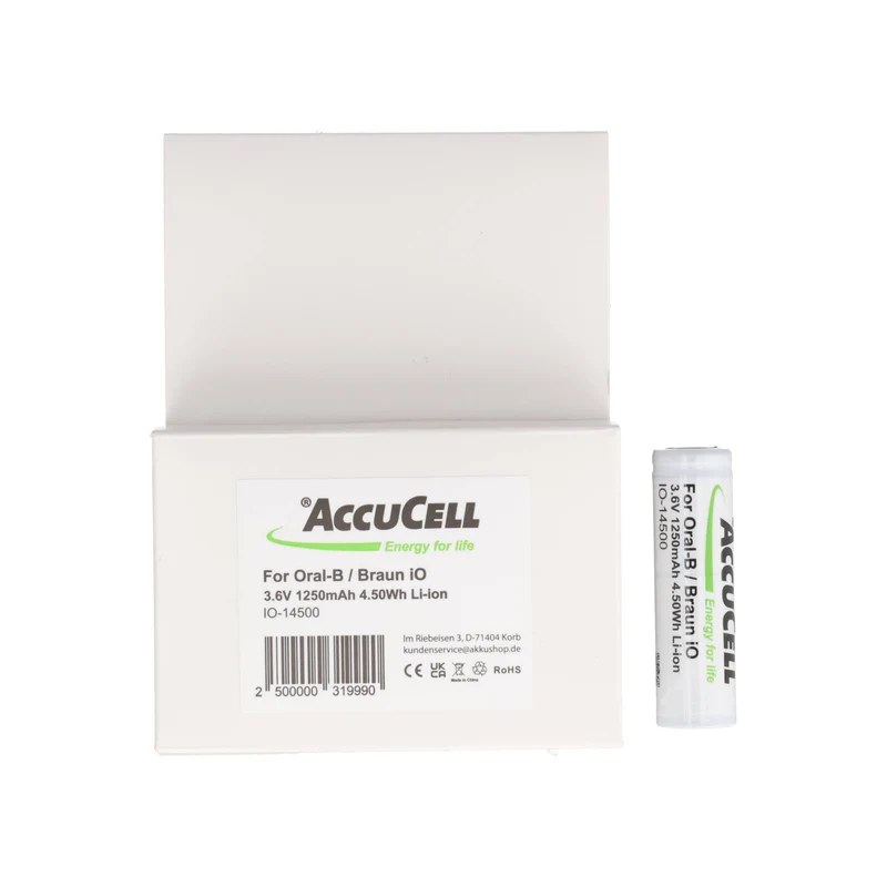 AccuCell 1250mAh Akku komaptibel für Braun IO 6, 7, 8, 9, 10, 3,7 Volt, 48,8x14,1mm (2 St.)