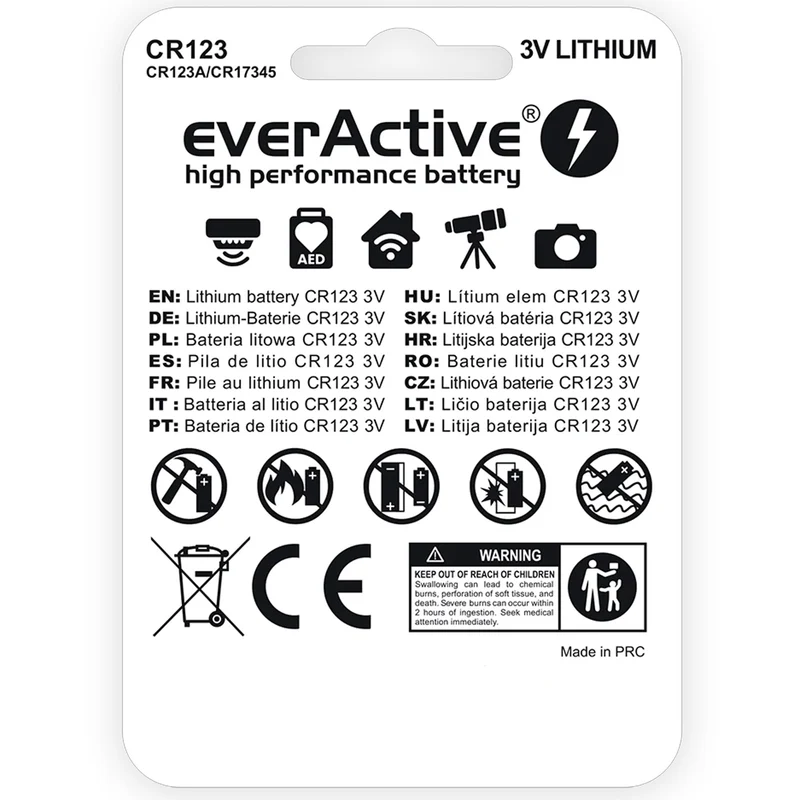 everActive CR123 Lithium Photo Batterie, 3V max. 1500mAh, 34,5 x 17mm, CR123A (50 st. )