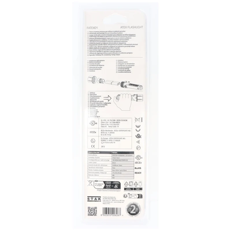 Velamp ATEX Taschenlampe mit LED Osram 1W, für 4x AA Mignon Batterie (nicht enthalten)