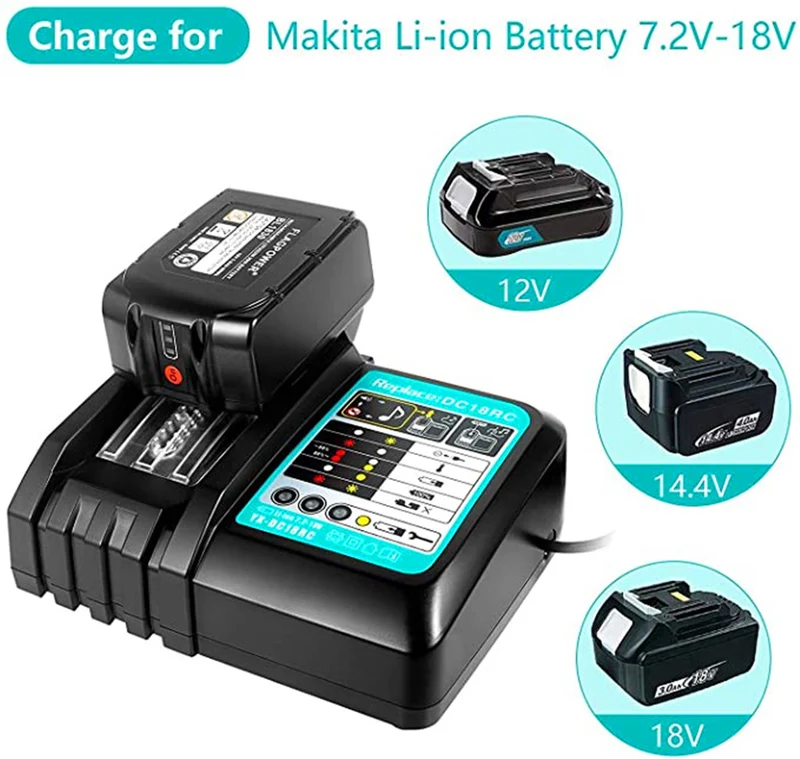 Ersatz Ladegerät DC18RC Schnellladegerät mit Led Bildschirm für 14,4 V und 18 V Batterie Ladegerät
