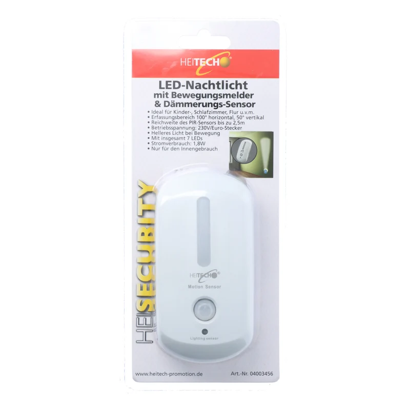 Heitech LED-Nachtlicht mit Bewegungsmelder und Dämmerungssensor, PIR-Sensor bis zu 2,5 Meter, 7 LEDs, nur für den Innenbereich geeignet