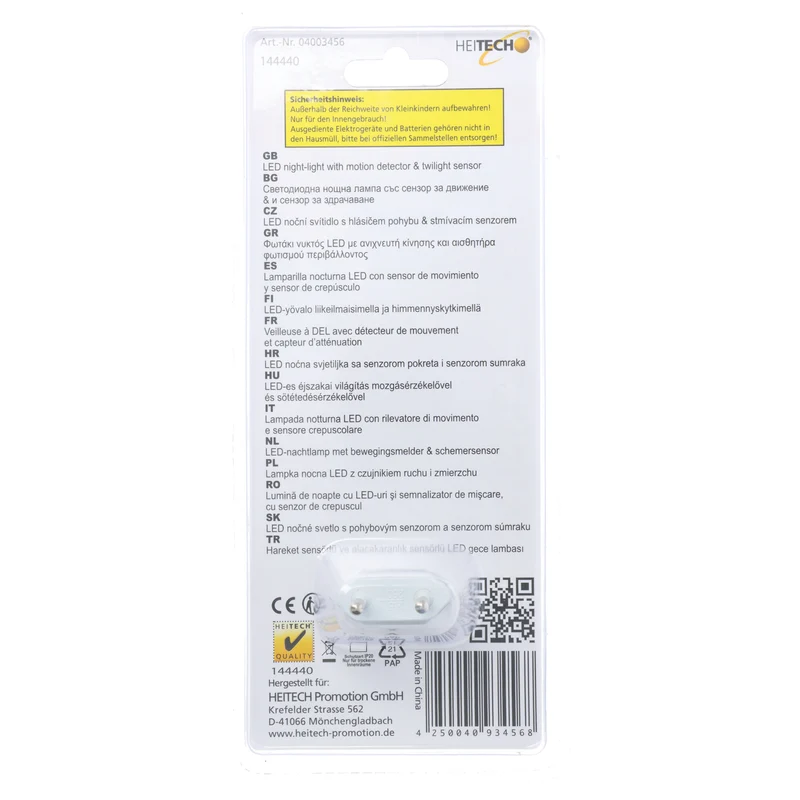 Heitech LED-Nachtlicht mit Bewegungsmelder und Dämmerungssensor, PIR-Sensor bis zu 2,5 Meter, 7 LEDs, nur für den Innenbereich geeignet