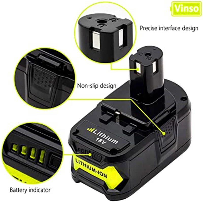 2 Stück P108 Ryobi Akku 18V 6Ah Lithium Ersatzakku für Ryobi P108 RB18L50 RB18L40 RB18L25 RB18
