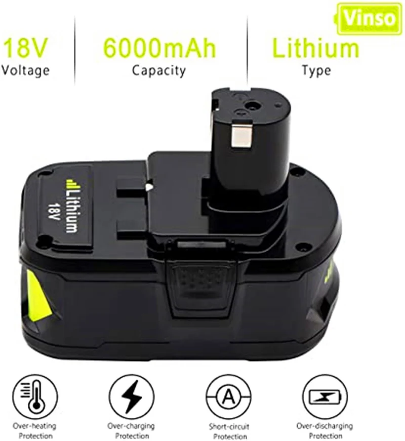 2 Stück P108 Ryobi Akku 18V 6Ah Lithium Ersatzakku für Ryobi P108 RB18L50 RB18L40 RB18L25 RB18