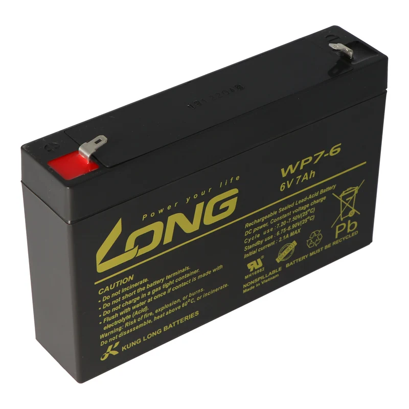 Kung Long WP7-6 Akku Blei 6 Volt 7Ah, Faston 4,8mm