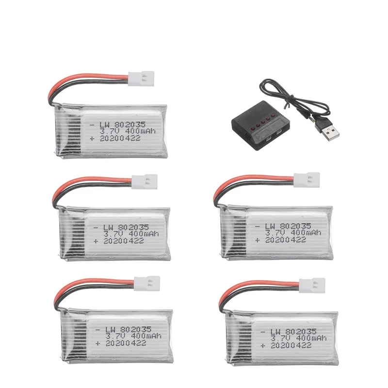 5 Stück 3,7 V 400mAh Lipo Batterie Für H107 H31 KY101 E33C E33 U816A V252 H6C RC Drone Ersatzteile 802035 Batterie Ladegerät Set