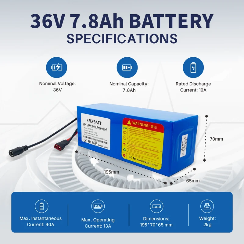 36V 7.8Ah 10S3P 18650 Akku modifizierte Fahrräder Schutz für Elektrofahrzeuge mit PCB 42V 2A Ladegerät