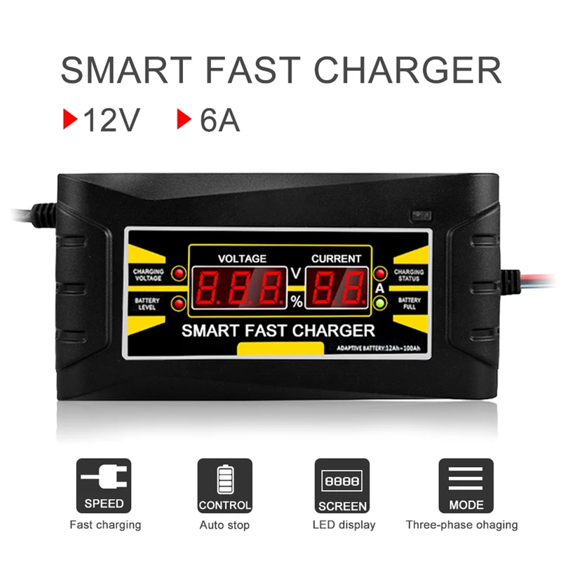 12V 6A Autobatterieladegerät Tragbares intelligentes AGM GEL Blei-Säure-Ladegerät 12 Volt Automatik Für 12V 75AH 100AH