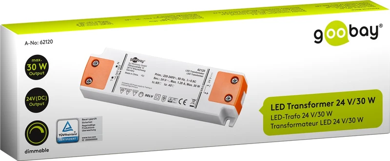 Goobay LED-Trafo 24 V/30 W - dimmbar, 24 V Gleichspannung (DC) für LEDs bis 30 W Gesamtlast