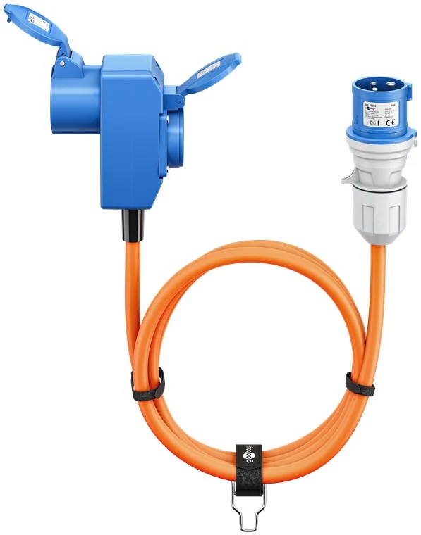 Goobay CEE-Adapterleitung, CEE-Stecker auf 90° CEE-Kupplung und Schutzkontakt-Kupplung, 5 m
