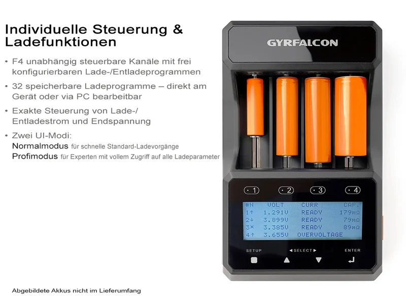 Enova Gyrfalcon S4000 professionelles Universal-Analyse-Ladegerät für alle Akku-Typen