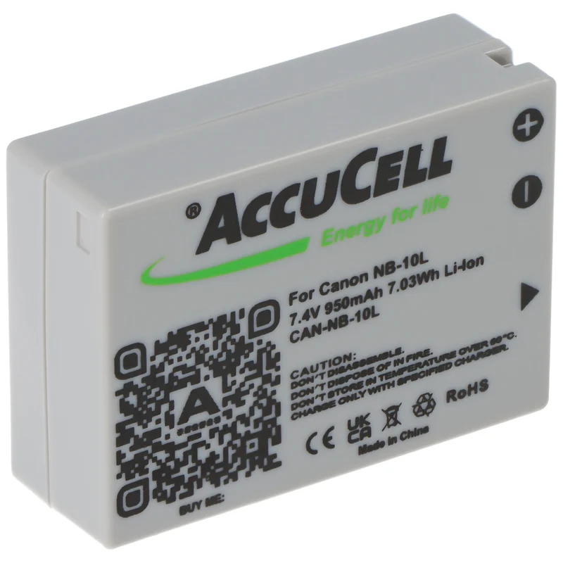 AccuCell Akku passend für Canon NB-10L, PowerShot SX40 HS, Li-Ion 7,4 Volt, 750-950mAh