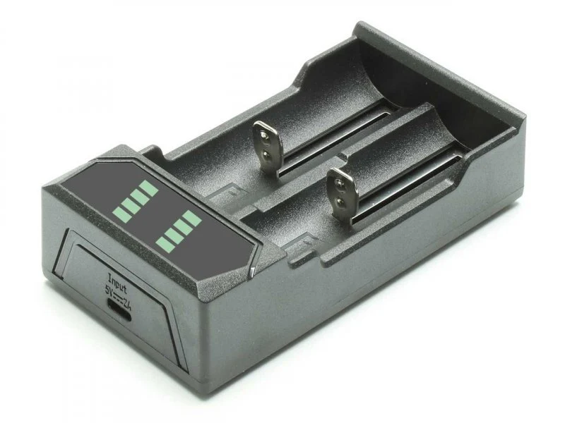 FliteZone USB Ladegerät Li-Ion 18650 – 2-Schacht Ladegerät mit USB-C