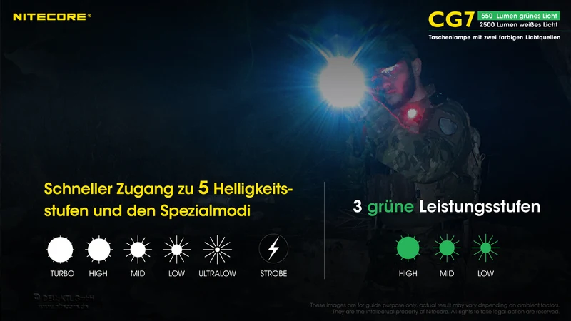 Nitecore Taschenlampe Chameleon CG7 - 2500 Lumen Weißlicht, 540 Lumen grünes Licht
