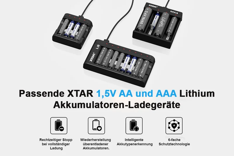 Xtar AAA 1,5V 1620mWh (ca. 1000mAh) (Micro, LR03) Li-Ionen-Akku (Wiederaufladbar) mit *Indikator (4 St.)