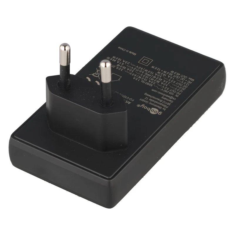 Goobay USB-C PD GaN Dual-Schnellladegerät, 90° Flat, 1x USB-C und 1x USB-A Anschluss, flaches Design