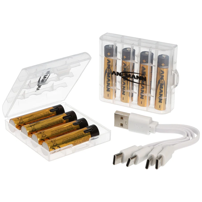 8 Stück Ansmann Premium Li-Ion Akkus Micro AAA 500mAh, mit USB-C Lademöglichkeit, 8er Karton inkl. 2x Akkubox sowie einem 4Fach USB-C Ladekabel