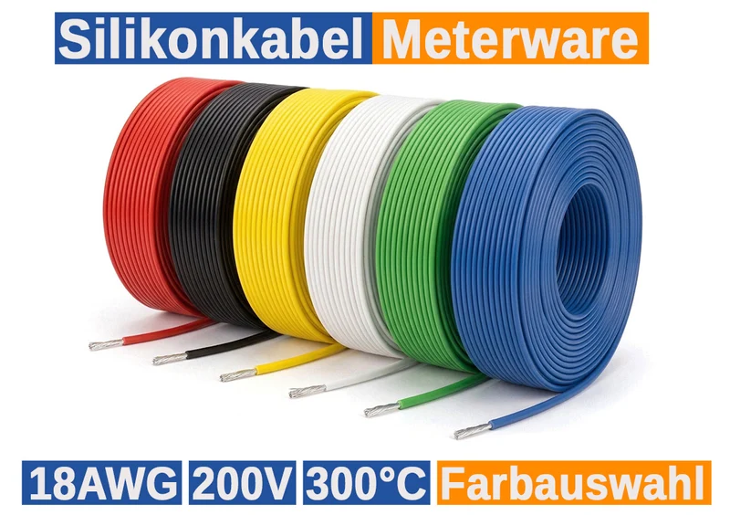 Keeppower Silikonkabel 18 AWG 0,5 mm² 200°C 300V flexibel verzinnt Meterware