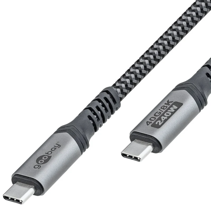 Goobay 4.0 USB-C™-Kabel, USB4™, schwarz; silber 240W, 5A, 40 Gbit/s, Power Delivery, Textilmantel