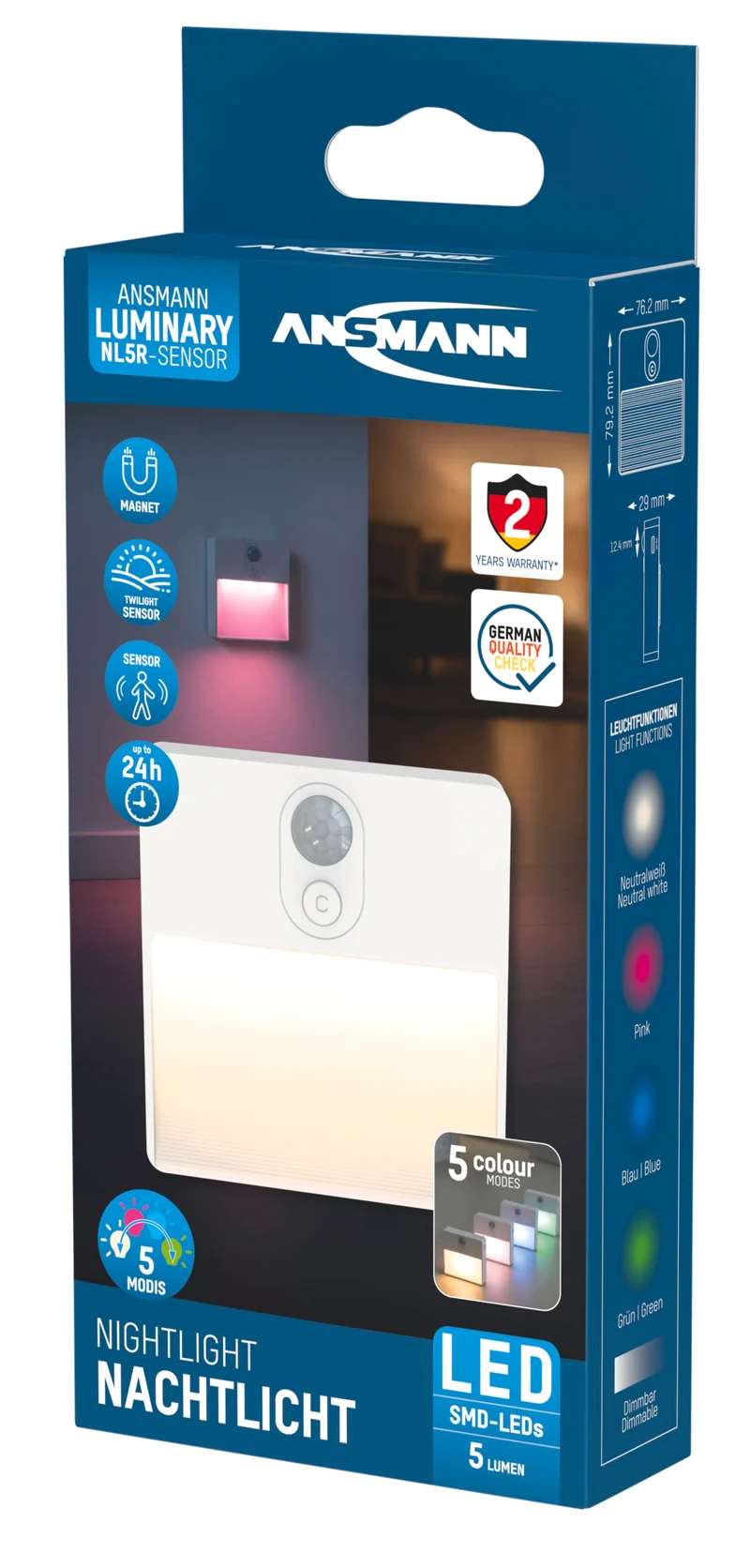 Ansmann Sensor-Nachtlicht NL5R – wiederaufladbares LED Orientierungslicht mit Bewegungsmelder