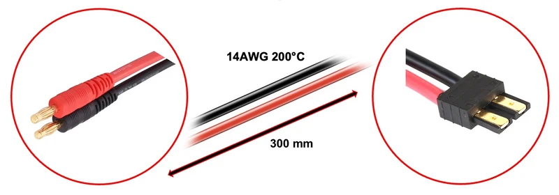 Absima Ladekabel 4mm Goldkontaktstecker passend f. Traxxas 300mm