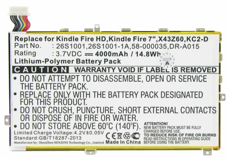 AccuCell Akku nur passend für den Amazon Kindle Fire HD Akku DR-A015, 58-000035, 26S1001 3,7 Volt 4000mAh