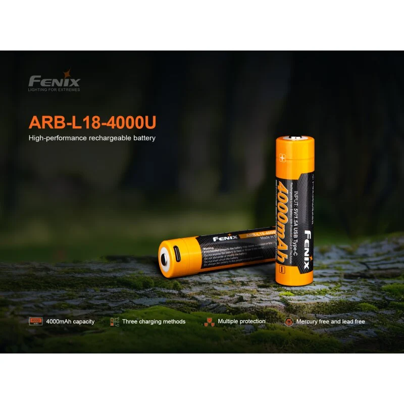 Fenix 18650 Li-Ion-Akku 4000mAh USB-C, 3,6V - 3,7V ARB-L18-4000U (Pluspol erhöht, geschützt)