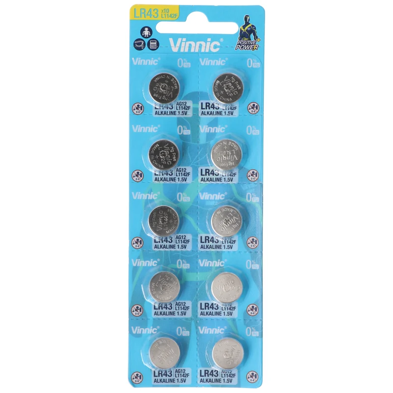 Vinnic LR43, VA12GA, 186, 84, LR1142 Knopfzelle G12, AG12, RW84, D186 (10 St.)