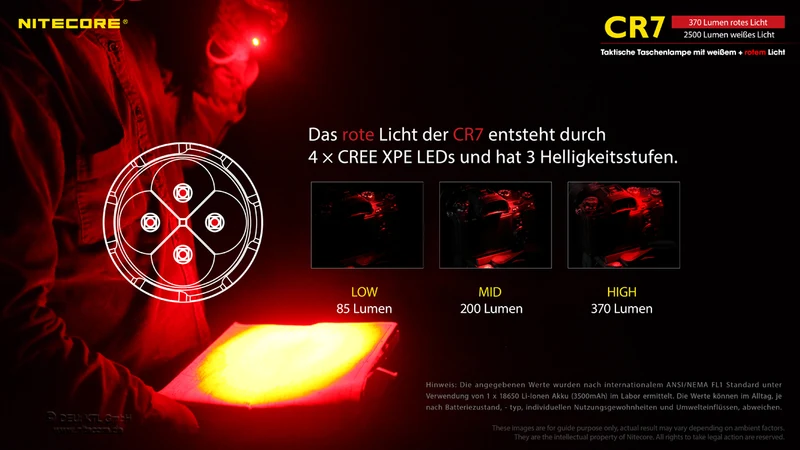 Nitecore Taschenlampe Chameleon CR7 - 2500 Lumen Weißlicht, 370 Lumen rotes Licht