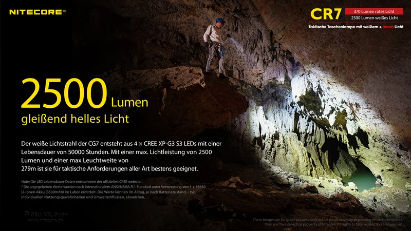 Nitecore Taschenlampe Chameleon CR7 - 2500 Lumen Weißlicht, 370 Lumen rotes Licht