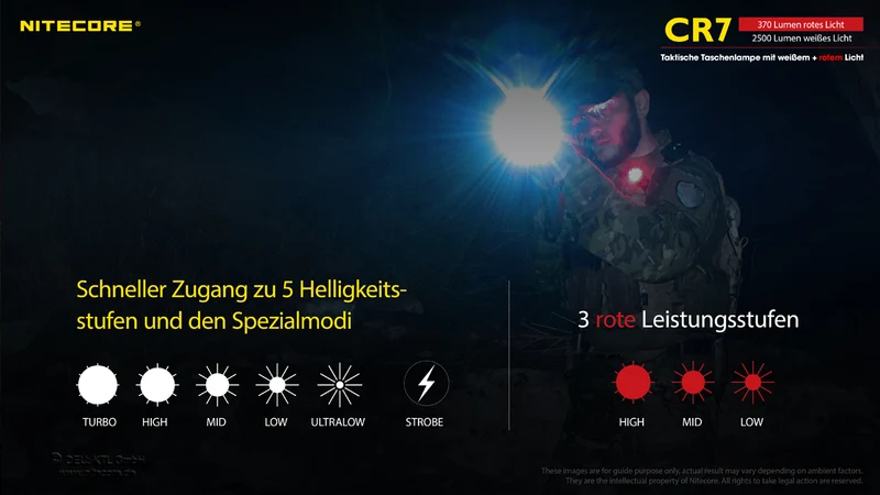 Nitecore Taschenlampe Chameleon CR7 - 2500 Lumen Weißlicht, 370 Lumen rotes Licht