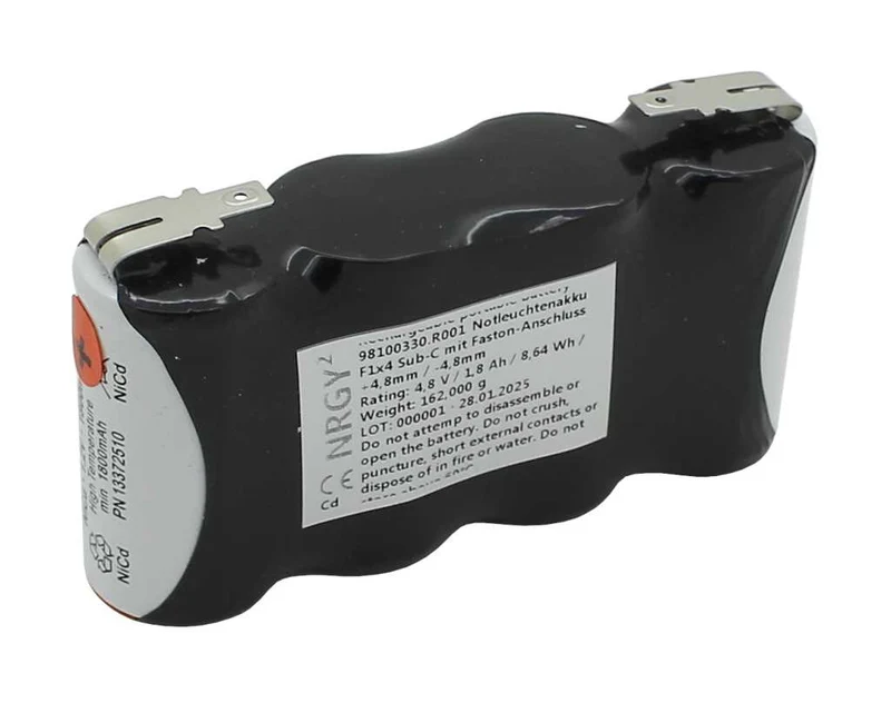 AccuCell Notleuchtenakku NiMH 4,8V 1800mAh F1x4 Sub-C mit Faston-Anschluss +4,8mm / -4,8mm