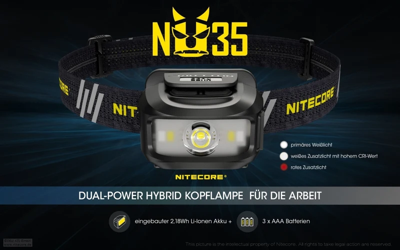 Nitecore Stirnlampe NU35 - Dual Power
