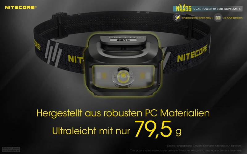 Nitecore Stirnlampe NU35 - Dual Power