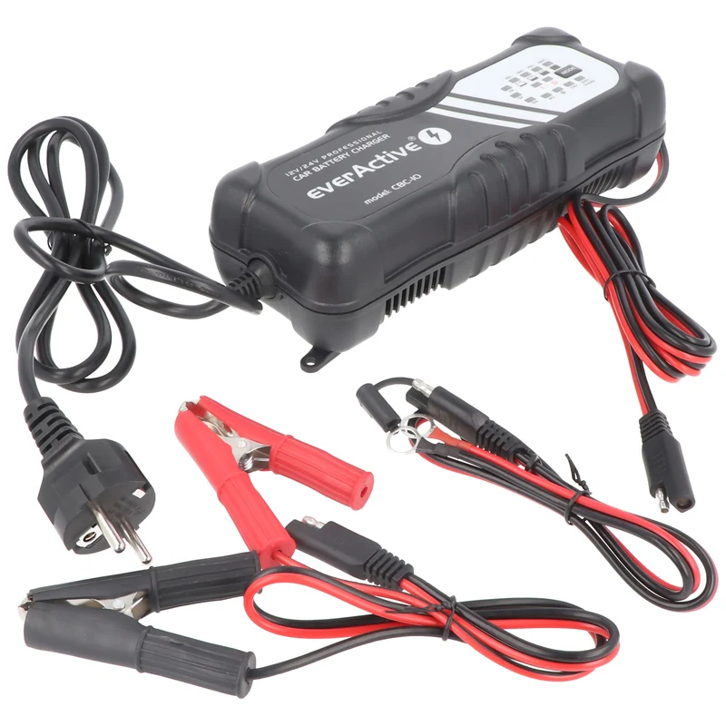 everActive Schnell-Ladegerät für 12 Volt und 24 Volt für Auto-, Motorrad-, Bleisäure-, PB, Gel, AGM Akku