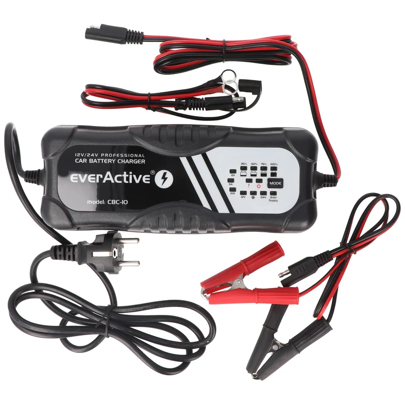 everActive Schnell-Ladegerät für 12 Volt und 24 Volt für Auto-, Motorrad-, Bleisäure-, PB, Gel, AGM Akku