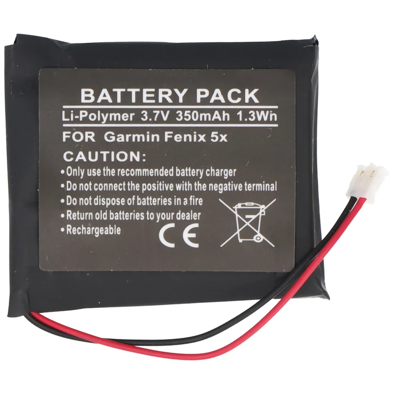 AccuCell Akku passend für Garmin Fenix 5X, Li-Polymer, 3,7V, 350mAh, 1,3Wh