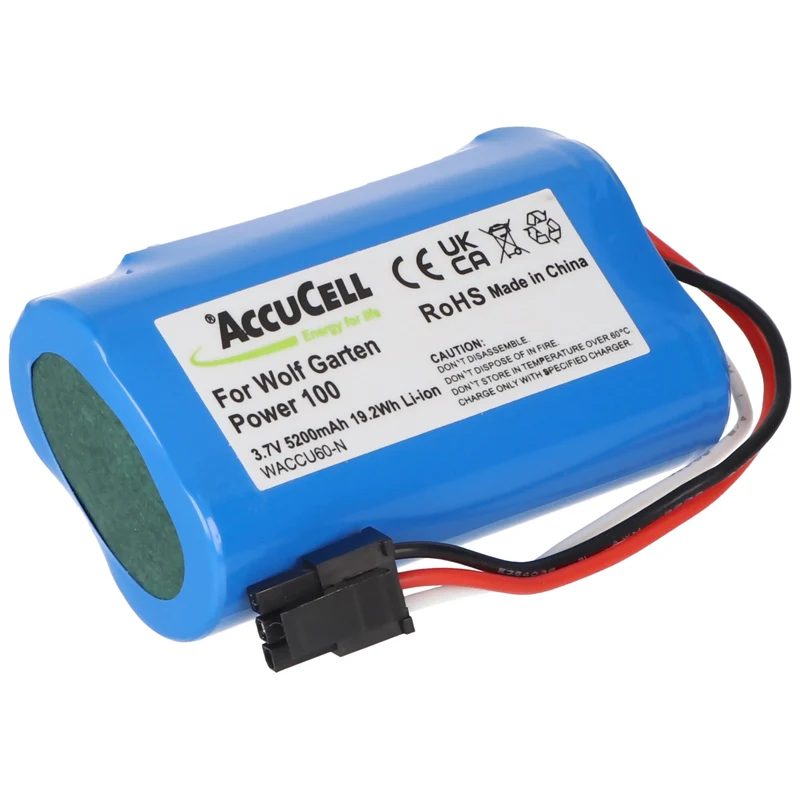 AccuCell Akku kompoatibel für Wolf Garten Accu 60 Li-Ion Power, Wolf-Garten 7086-918 mit schwarzem 3-poligem Stecker, 1UR18650S-2, F734A1451, 7085061, 7085860