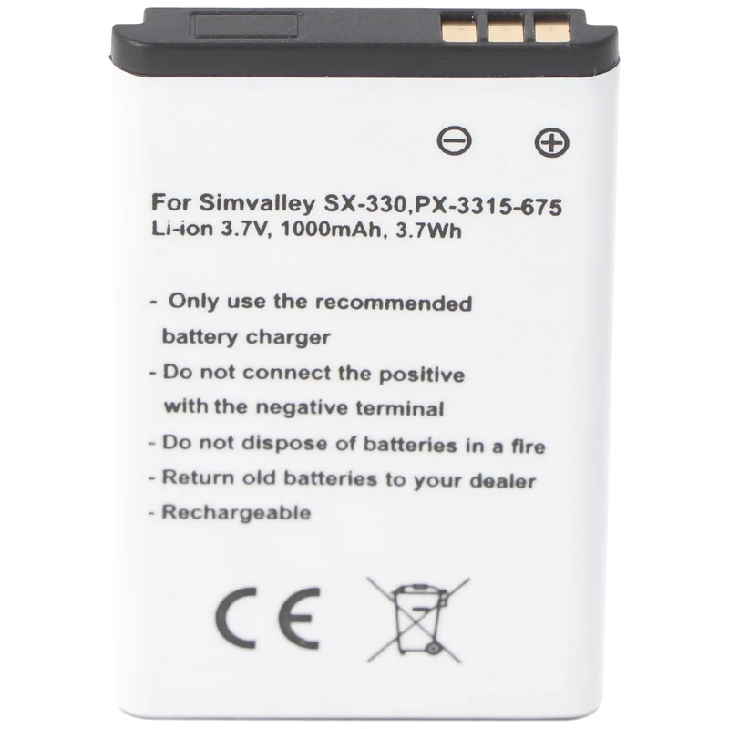 AccuCell Akku passend für Simvalley SX-330, PX-3315-675, Li-Ion, 3,7V, 1000mAh, 3,7Wh
